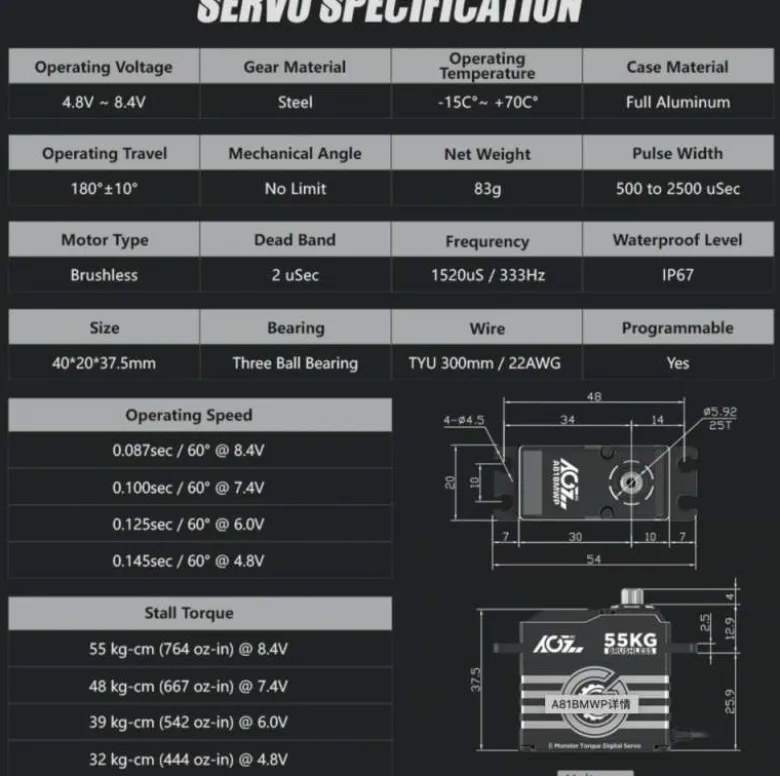 AGF-RC A81BMWPA81BMWP Power PRO 55KG Servo