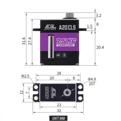 AGF-RC A20CLSA20CLS 12mm Mini Servo Titangetriebe 7,5kg