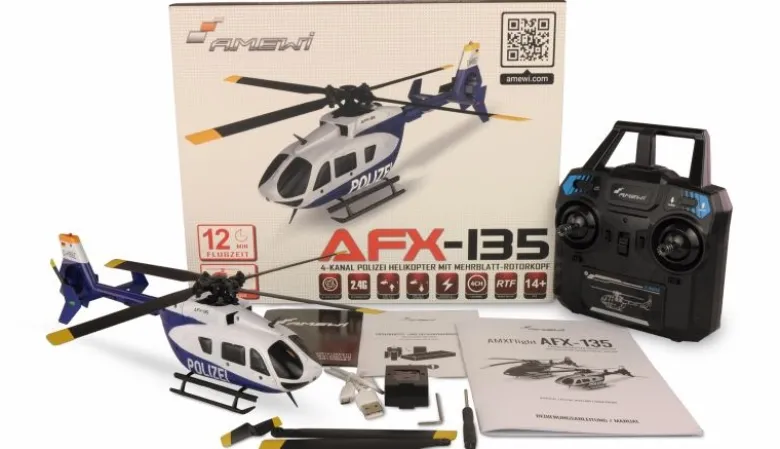 AMEWI 25328AFX-135 Polizei 4-Kanal Helikopter, 6G RTF 2,4GHz