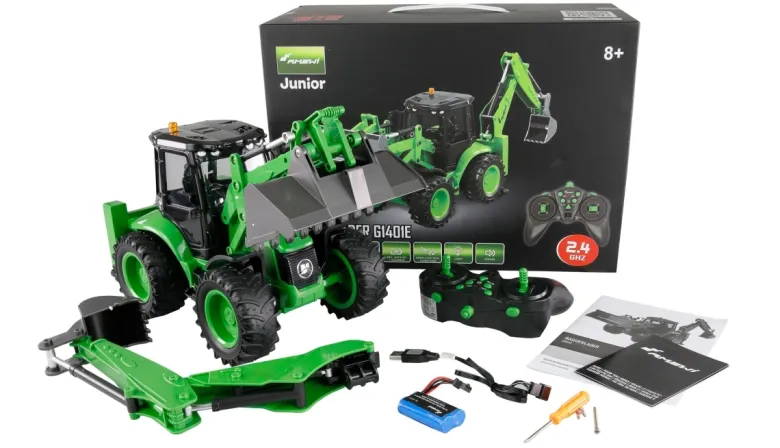 AMEWI 22672Baggerlader G1401E 2.4 GHz, 1:14 RTR - grün mit Licht & Sound