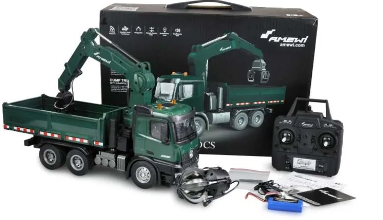 AMEWI 22568Mercedes-Benz Arocs Lizenz Kranwagen mit Kipper RTR grün