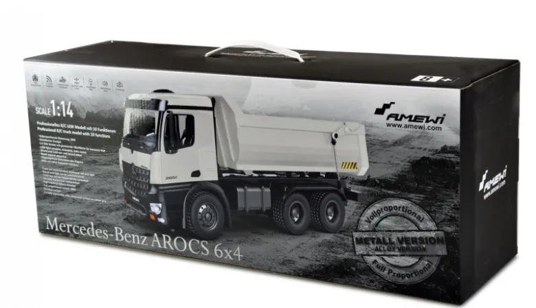 AMEWI 22413Mercedes LKW Kipper PRO Metall 1:14, 2,4GHz RTR weiß
