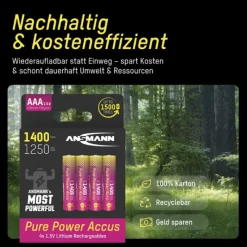 Ansmann 152119Pure Power 1400mAh Li-Ion Akku Micro AAA, 4er Blister