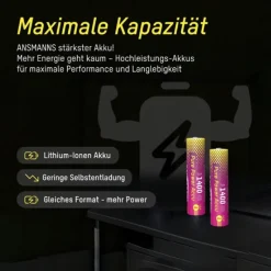 Ansmann 152119Pure Power 1400mAh Li-Ion Akku Micro AAA, 4er Blister