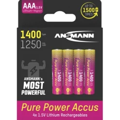 Ansmann 152119Pure Power 1400mAh Li-Ion Akku Micro AAA, 4er Blister
