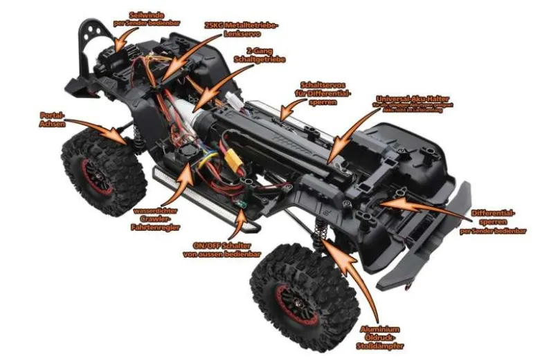 DF-Models 3154DF-4S PRO Crawler 4WD 1:10 (Version 2024) 2.4GHz RTR, grau 313mm Radstand - in Transportbox