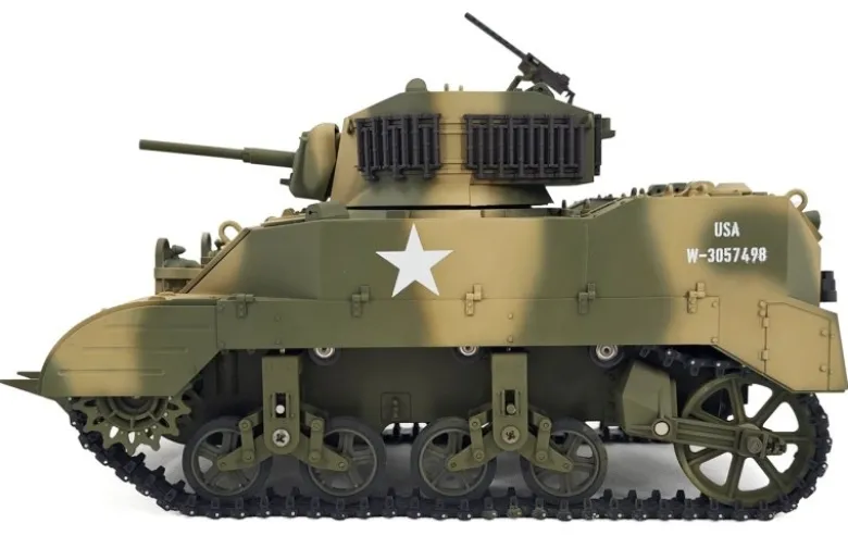 EXHOBBY EXAC01083YB2M5A1 Stuart RC Panzer 1:16, gelb mit Rauch, Laufanhebung, 360-Grad-Turmdrehung, KEIN Schießen