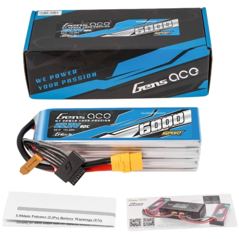 Gens ace GEA606S80SX9GTLiPo Akku G-Tech 6000mAh 22.2V 80C 6S1P, mit XT90 Stecker Softcase, speziell für die 700er Klasse Helikopter