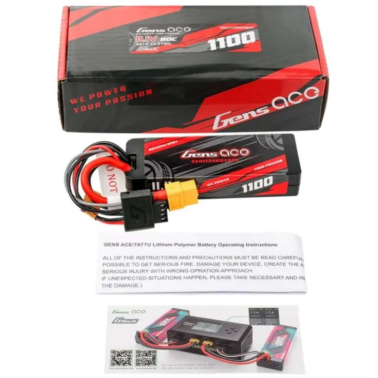 Gens ace GEA113S60X6GTLiPo-Akku G-Tech 1100mAh 11.1V 3S1P 60C GRP-76, XT60-Stecker