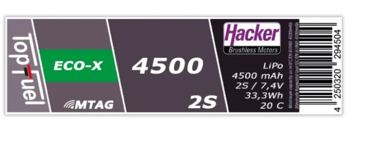 Hacker Motor 94500231TopFuel LiPo Akku 20C ECO-X 4500mAh 2S MTAG, XT90