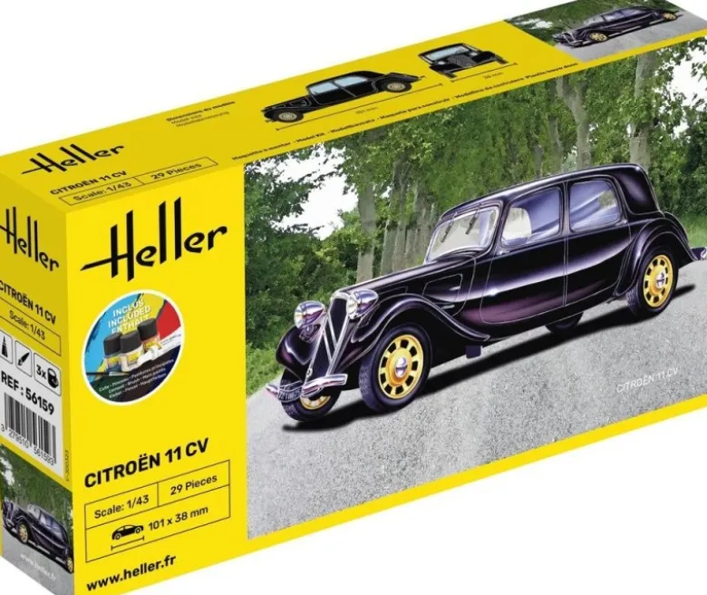Heller 56159STARTER KIT Citroen 11 CV Plastikbausatz in 1:43 inkl. Kleber, Pinsel und Hauptfarben