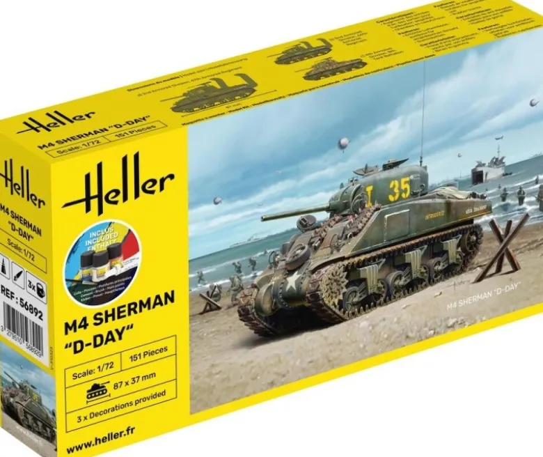 Heller 56892STARTER KIT M4 Sherman D-Day Plastikbausatz in 1:72 inkl. Kleber, Pinsel und Hauptfarben