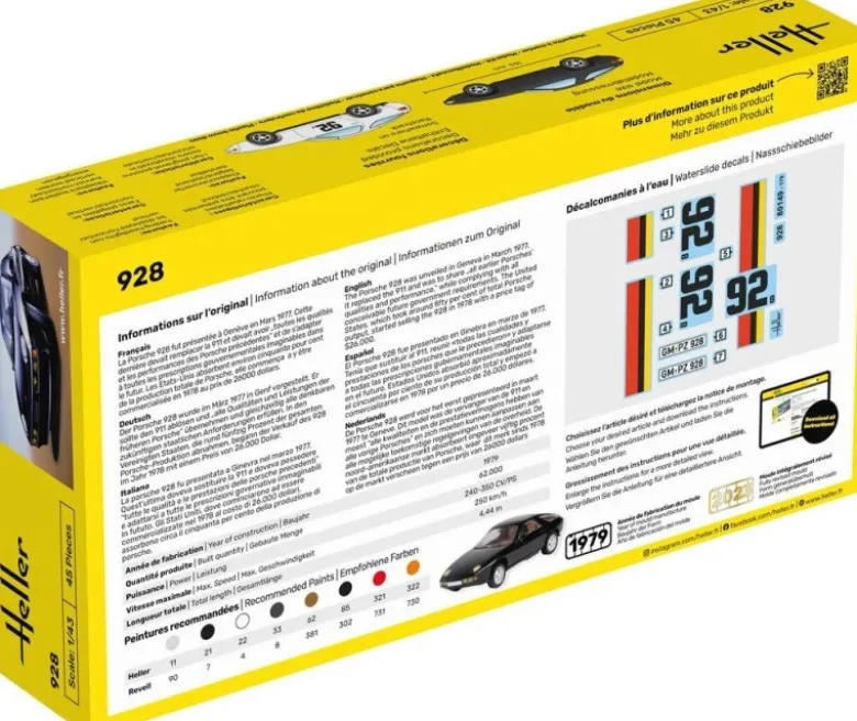 Heller 56149STARTER KIT Porsche 928 Plastikbausatz in 1:43 inkl. Kleber, Pinsel und Hauptfarben