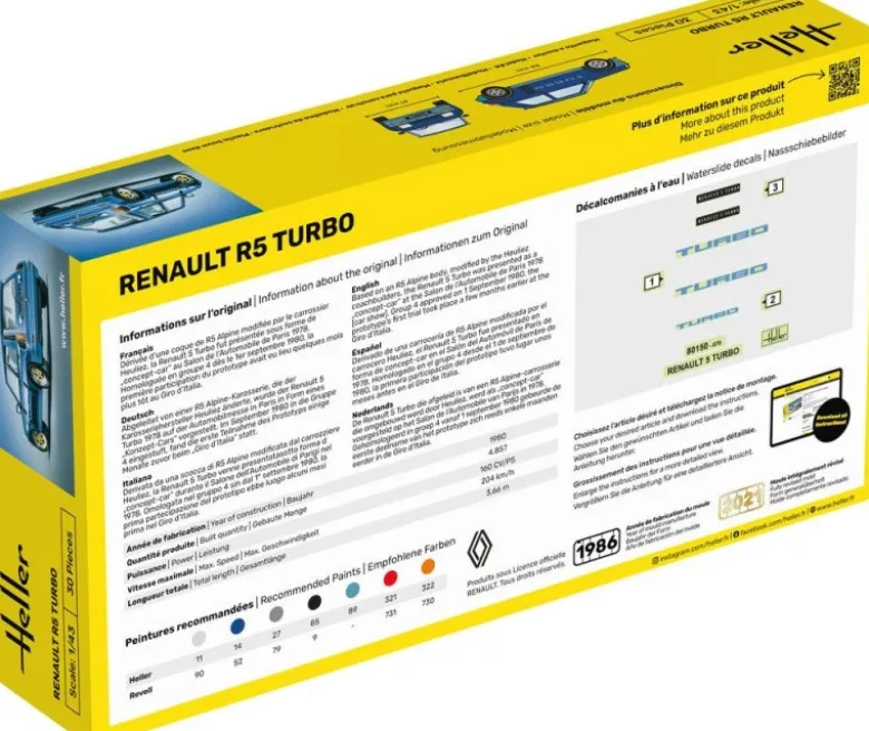 Heller 56150STARTER KIT Renault R5 Turbo Plastikbausatz in 1:43 inkl. Kleber, Pinsel und Hauptfarben
