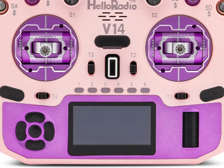 HelloRadio HR1044V14 MAX R9 OLED 2,4GHz ELRS LBT M2 Fernsteuerung rosa, lila
