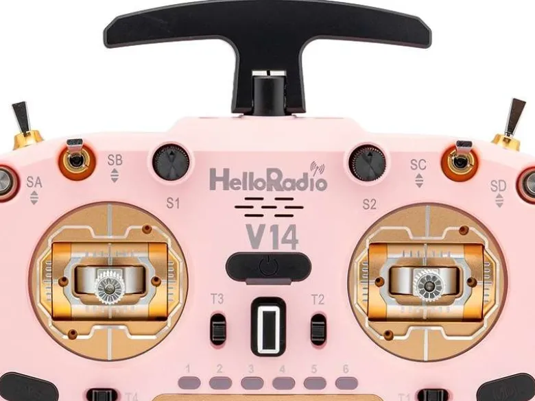 HelloRadio HR1039V14 MAX R9 OLED 2,4GHz ELRS LBT M2 Fernsteuerung rosa, gold