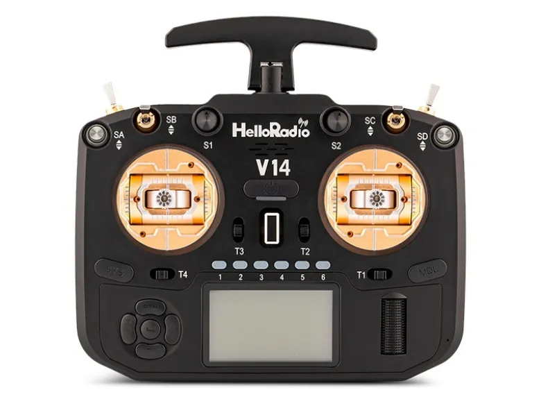 HelloRadio HR1075V14 MAX R9 OLED 2,4GHz 4in1 LBT M2 Fernsteuerung schwarz, gold