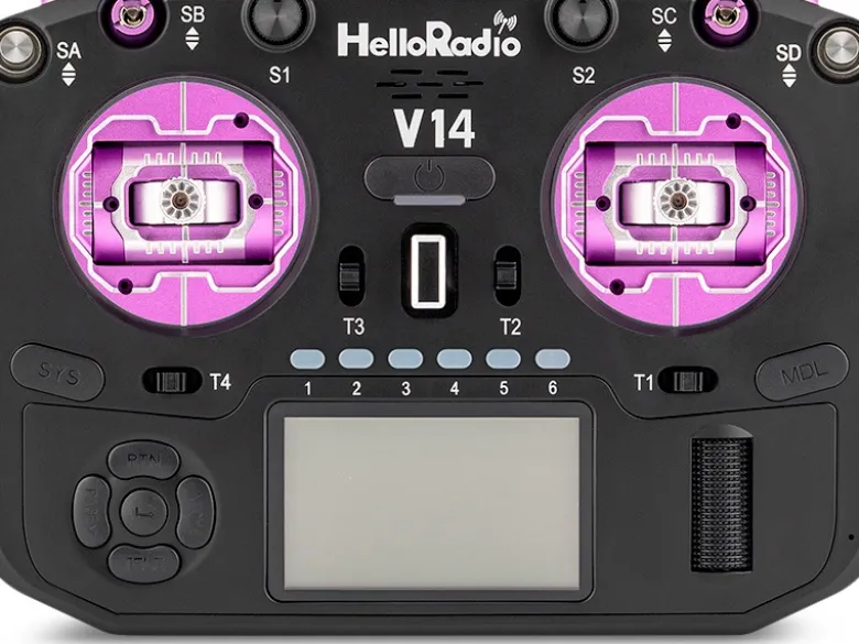 HelloRadio HR1074V14 MAX R9 OLED 2,4GHz 4in1 LBT M2 Fernsteuerung schwarz, lila