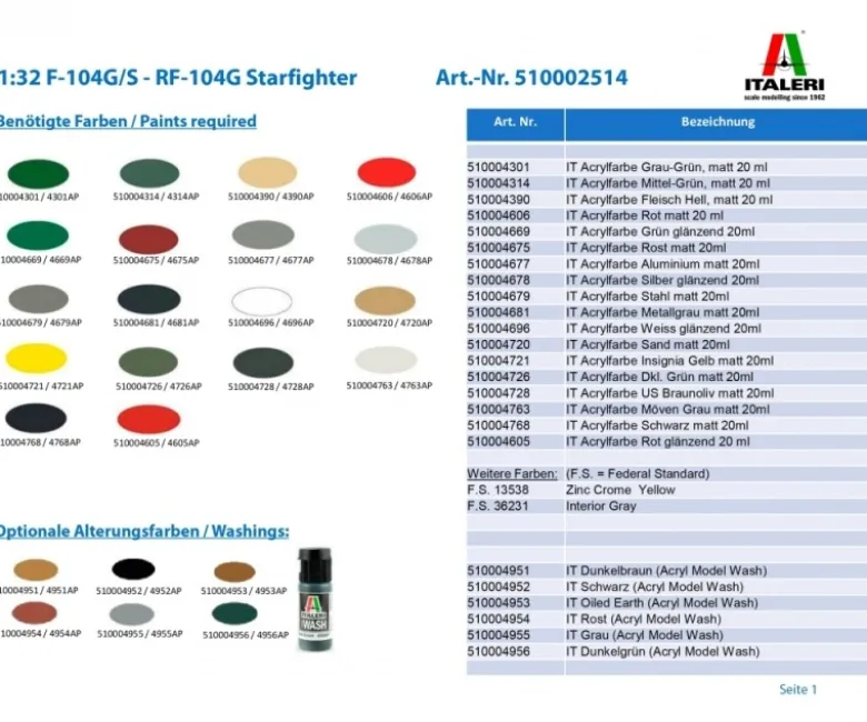 Italeri 25141:32 F-104G/S - RF-104G Starfighter Plastikbausatz