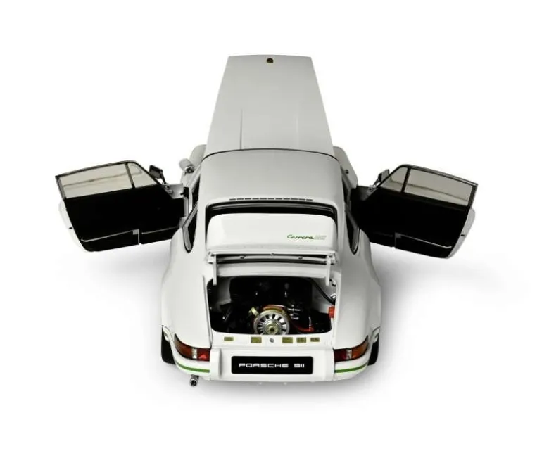 IXO 520010116Porsche 911 RS 2.7 Weiß/Grün, 1:8 Standmodellbausatz 713 Teile - Hochdetailliert mit Licht & Sound