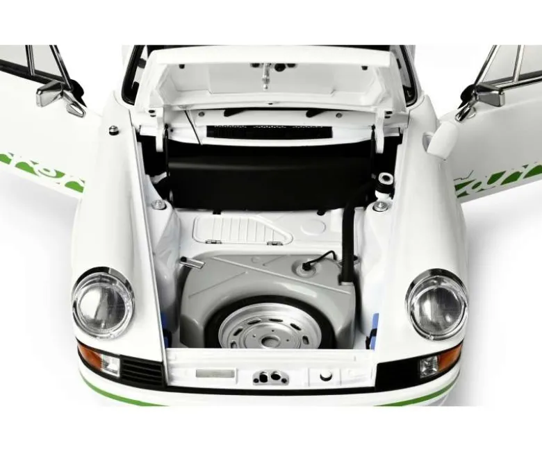IXO 520010116Porsche 911 RS 2.7 Weiß/Grün, 1:8 Standmodellbausatz 713 Teile - Hochdetailliert mit Licht & Sound