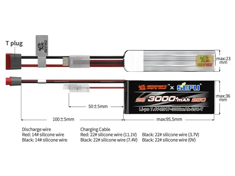 MJX MX-2S300025CLiPo Akku 2s 7,4V 3000mAh 25C, T-Stecker (Deans)