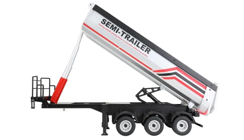 NEUAMEWI 22777Dreiachs-Sattelauflieger mit Kippmulde 1:18 RTR silber