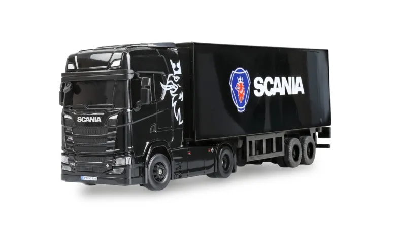 NEUAMEWI 22785Mini-Scania 730 S mit Kofferauflieger 4WD 1:64 RTR schwarz proportional