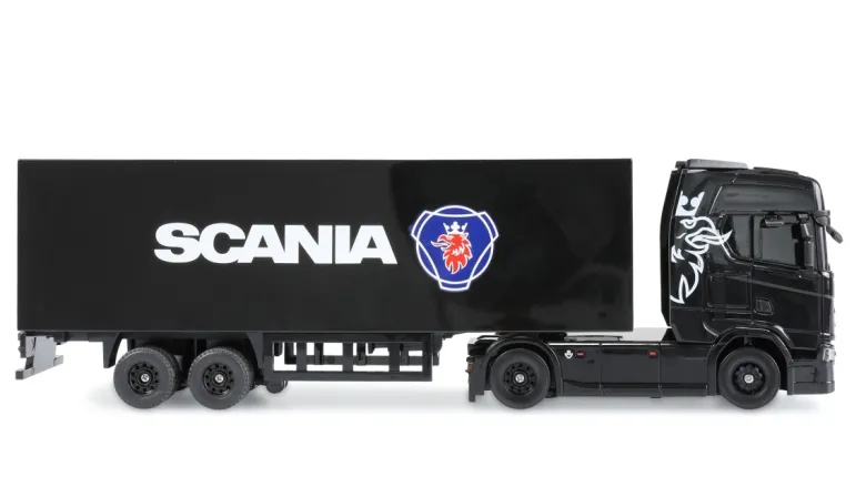 NEUAMEWI 22785Mini-Scania 730 S mit Kofferauflieger 4WD 1:64 RTR schwarz proportional