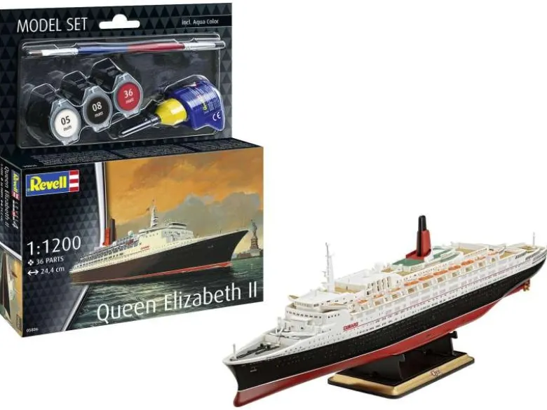 Revell 65806Model Set Queen Elizabeth 2, Modellbausatz 1:1200 inkl. Farben, Pinsel und Kleber