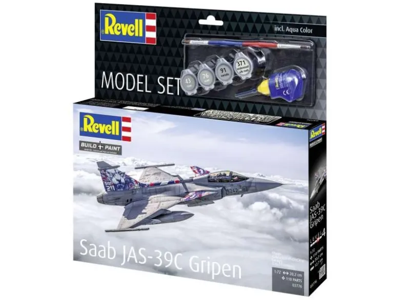 Revell 63776Model Set Saab JAS-39C Gripen Modellbausatz 1:72 inkl. Pinsel, Farben und Kleber