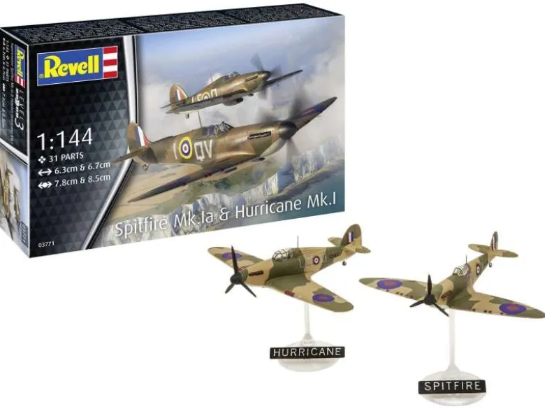 Revell 63771Model Set Spitfire Mk.Ia & Hurricane Mk.I Bausatz 1:144 inkl. Pinsel, Farben und Kleber