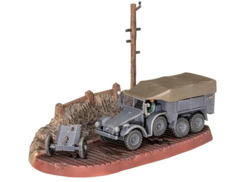Revell 73344Starter-Kit Krupp Protze KFZ 69 mit 3,7 cm Pak, Bausatz 1:76 inkl. Farben, Pinsel und Kleber
