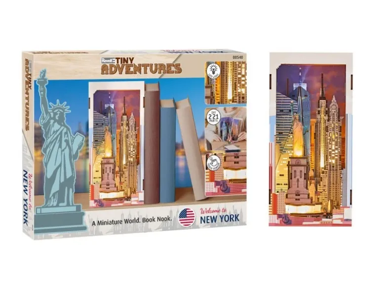 Revell 00540Tiny Adventures - 'New York' Book Nook - Miniaturwelt aus Holz zum Zusammenbauen