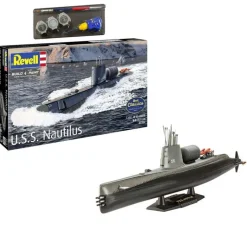 Revell 65184U.S.S. Nautilus, Modellbausatz mit Basiszubehör 1:305 inkl. Farben, Pinsel und Kleber