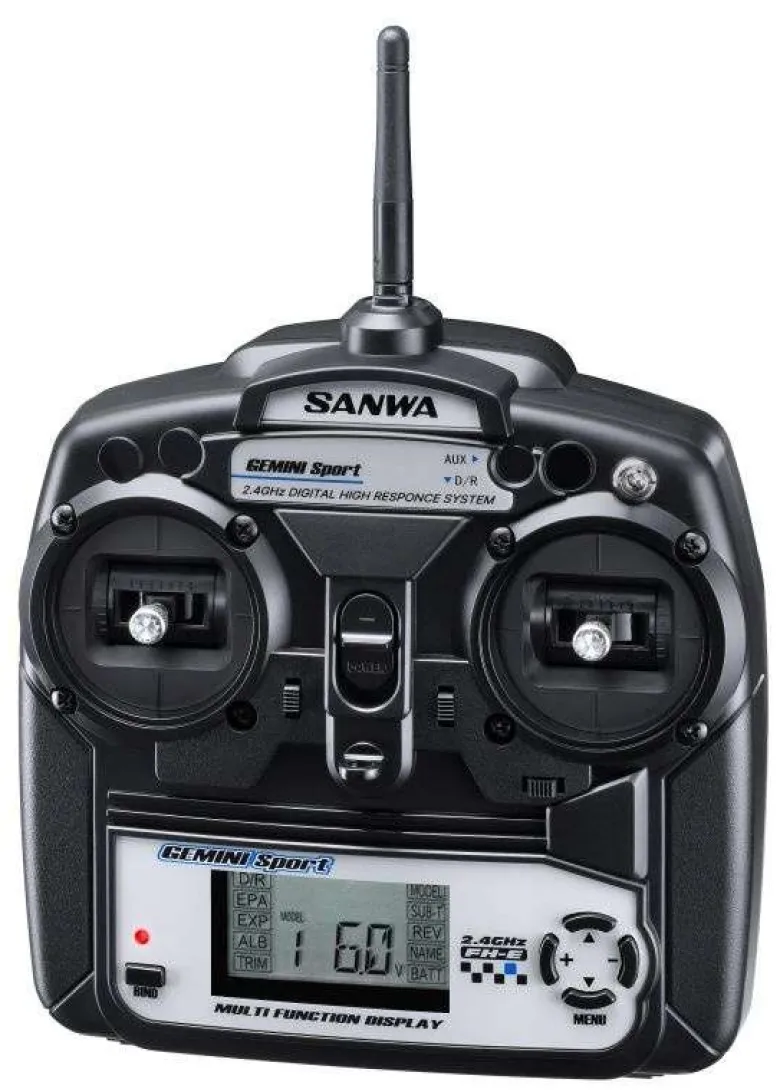 Sanwa 101A32871AGemini Sport Fernsteuerung 2,4GHz FH-E, 2-Kanal, RX-391W hochwertige RC-Car Steuerung mit Steuerknüppeln