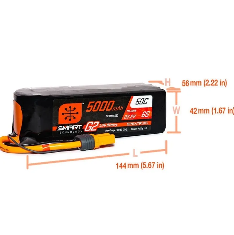 Spektrum SPMX56S5022.2V 5000mAh 6S 50C Smart G2 LiPo Akku mit IC5 Stecker