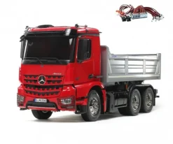 Tamiya 56361LEDMB Arocs 3348 1:14 Muldenkipper Truck 6x4 Bausatz rot/silber + LED-Lichtset