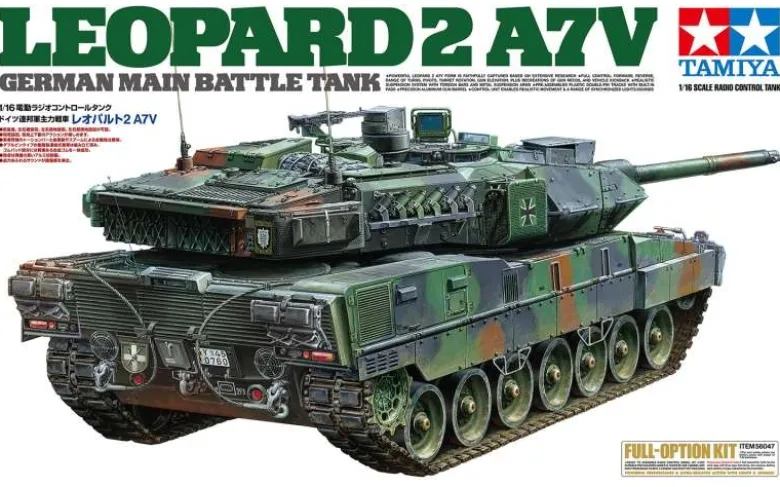 Tamiya 56047Leopard 2 A7V Full Option Panzer Bausatz, 1:16 Neuheit 2025