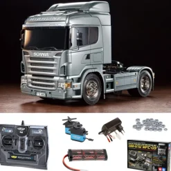Tamiya 56364MFCScania R470 Silber 1:14 Truck Set inkl. MFC-03, Kugellager mit Carbon-Look Funke