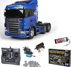Tamiya 56327MFCScania R620 6x4 Highline Blue Edition Komplett,MFC-03, Lager mit Carbon-Look Steuerung