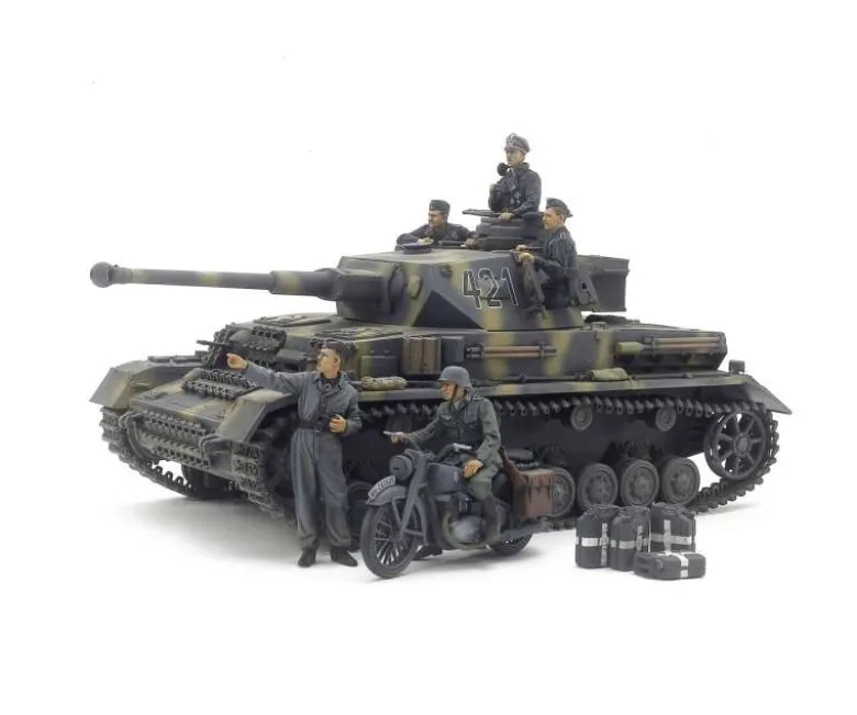 Tamiya 25209Panzerkampfwagen IV Ausf.G Krad Ost & Motorrad, Bausatz 1:35