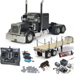 Tamiya 300056356SET3Grand Hauler schwarz matt 1:14 Set mit MFC, Flachbett, Lager mit carbon-Look Funke