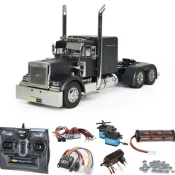 Tamiya 300056356SET2Grand Hauler schwarz matt 1:14 Komplettset + LED, Kugellager mit Carbon-Look Funke