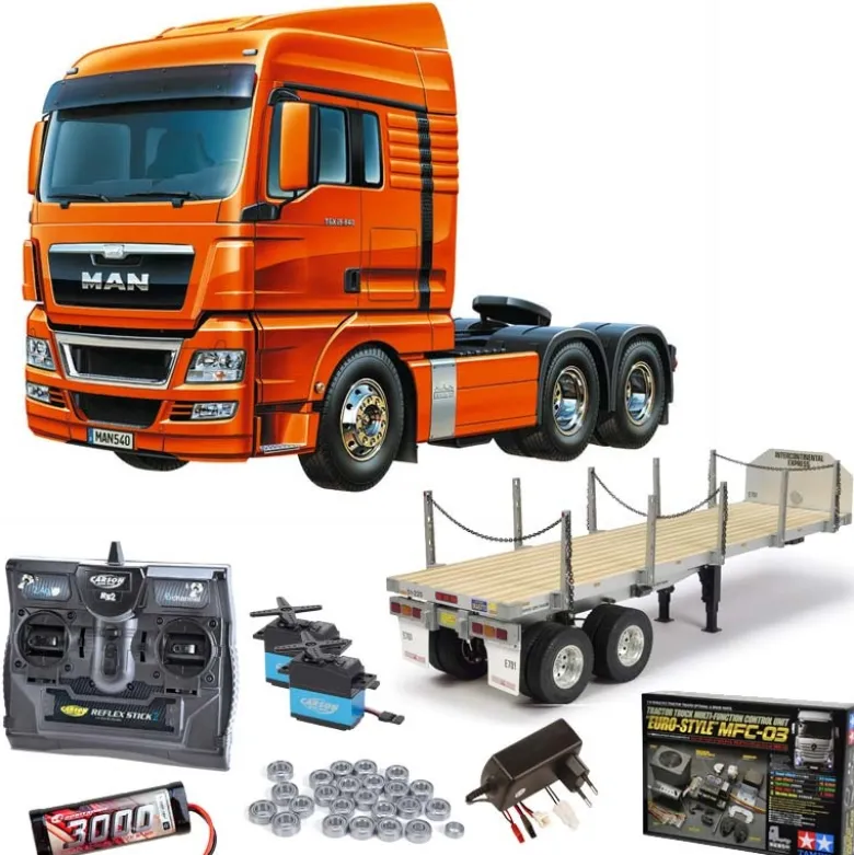Tamiya 56325SET3MAN TGX 26.540 6x4 XLX komplett + MFC-03, Flachbett, Lager