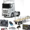 Tamiya 56335SET3Mercedes Benz Actros 1851 komplett, MFC-03, Flachbett, Lager mit Carbon-Look Steuerung
