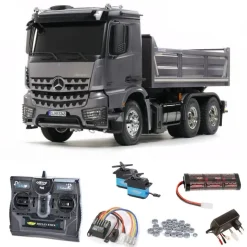 Tamiya 56357SETMercedes Benz Arocs 3348 3-Achs Hinterkipper Komplettset mit Carbon-Look Funke