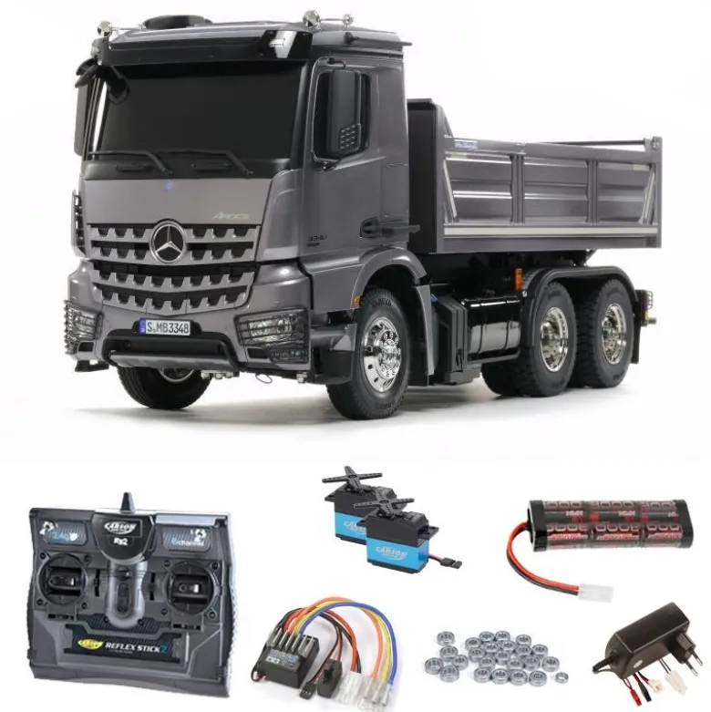 Tamiya 56357SETMercedes Benz Arocs 3348 3-Achs Hinterkipper Komplettset mit Carbon-Look Funke