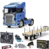 Tamiya 56318SET3Scania R470 Highline komplett inkl. MFC-03, Flachbett, Lager mit carbon-Look Steuerung