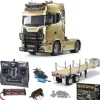 Tamiya 56379SET3Scania 770 S 4x2 Truck Bausatz, 1:14 Komplettset mit MFC-03, Flachbett, Lager, Carbon-Look Funke